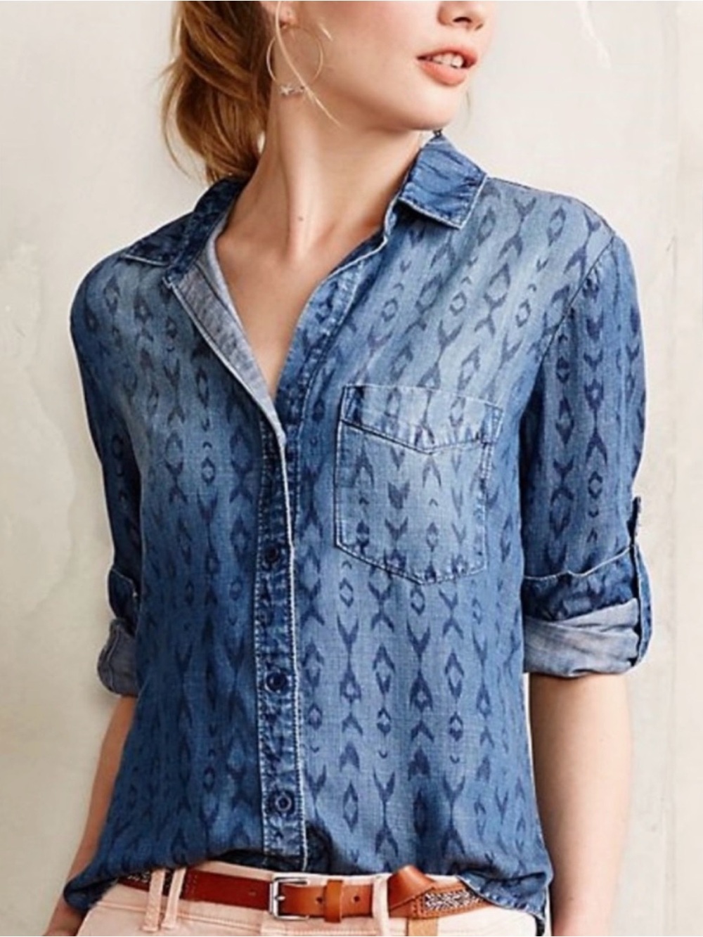 Cloth & Stone Ikat Long Sleeve Denim Shirt XS